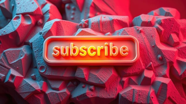 An illuminated button on a rugged textured surface asks for subscriptions