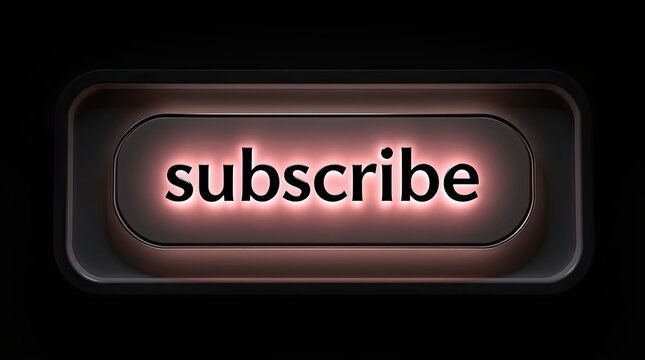 The glowing subscribe button is displayed on a black surface