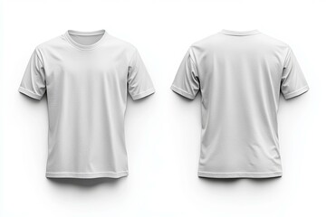 Two white short sleeve t shirts displayed on white background