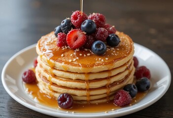 A mouthwatering stack of golden-brown pancakes