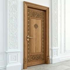 wooden door on white background