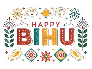 happy bihu festive card with stylish lettered typography,greeting,illustration