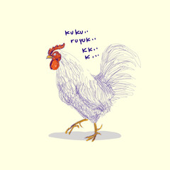 Chickens, hen, rooster sketch on vintage style isolated on background vector illustration.