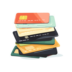 Stack of Colorful Credit Cards on White Background
