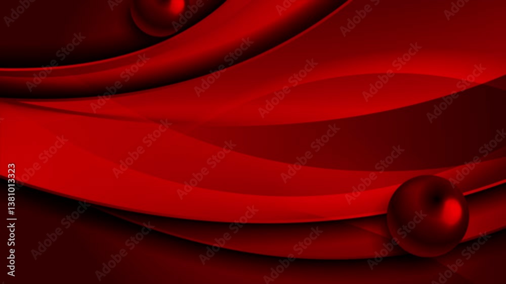 Aufkleber bright red glossy waves and 3d spheres abstract concept background. seamless looping motion design. 
