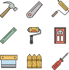 Home Renovation Icons – Repair, Construction, Tools, Remodeling, Thin Line Vector Set