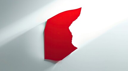 A Torn Red Section with a White Background and Shadows