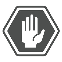 Traffic stop hand palm solid icon, making road concept. Vector graphics. Stop gesture hand, road sign on white background, glyph style icon for mobile or web design.