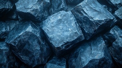 Stacked angular rocks with texture and blue tones, tightly packed