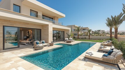 Fototapeta premium Luxury Villa with Private Pool and Palm Trees