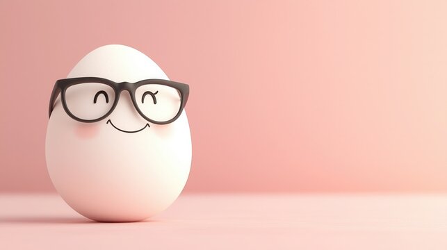 Adorable Smiling Egg Character with Glasses on Subtle Pastel Background, Easter Holiday Banner Design with Clean Text Space for Social Media & Greeting Cards