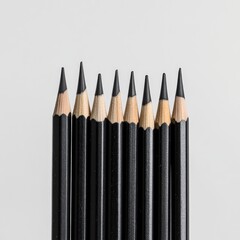 Naklejka premium Perfectly arranged black pencils on standard scale studio setting closeup minimalist design