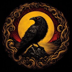 Powerful Raven Design with Intricate Details