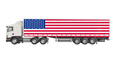 Cargo delivery truck with american flag