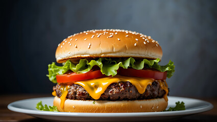 A beautifully assembled cheeseburger with a juicy patty, ready to satisfy any craving.
