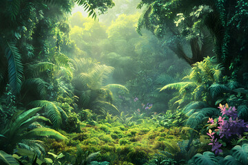 Fototapeta premium Emerald Symphony: Nature's Tapestry of Lush Greenery and Whispering Breezes in Verdant Paradise