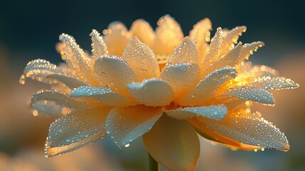 Fototapeta premium Delicate lotus flower, glistening with morning dew