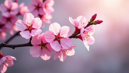 Fototapeta premium Delicate pink sakura blossoms, soft petals, gentle branch pattern, season, delicate, airy
