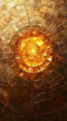 Close-Up of Circular Mosaic Ceiling with Warm Golden Hues and Radiating Patterns