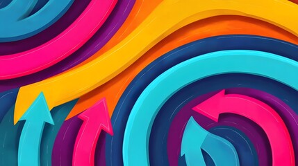 Obraz premium Dynamic Swirling Arrows and Shapes in Vibrant Chalk Tones Energetic Flow Flat Design Abstract Backdrop