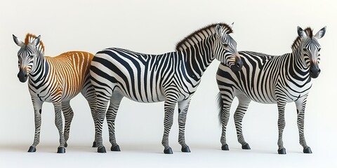 Fototapeta premium Three zebras displaying unique patterns in a studio setting