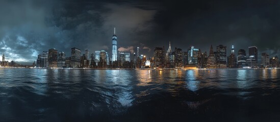 Night City Skyline Reflecting on Water