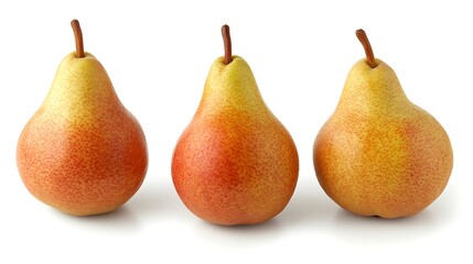 Three Ripe Red Pears on White Background