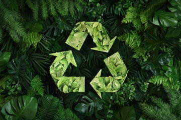Conceptual Representation of Environmental Harmony with Green Leaves and Recycle Symbol
