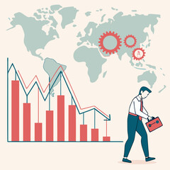 Graph of financial market analytics on the background , the fall and the crisis of the global economy, report from business analysis, vector illustration