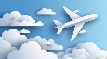 Fototapeta premium Airplane flying through fluffy clouds