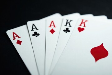 Obraz premium Four aces fanned out, showing details of each card , object, card game