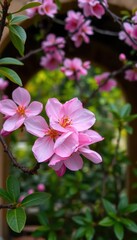 Delicate pink blossom unfolds in serene garden nook, quiet corner, corner, plant