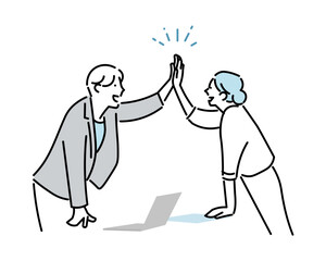 business man and woman-Business person vector illustration of a man and a woman giving a high-five - Negotiation - Contract - Successハイタッチをする男女ー交渉成立ー契約ー成功ービジネスパーソンベクターイラスト素材