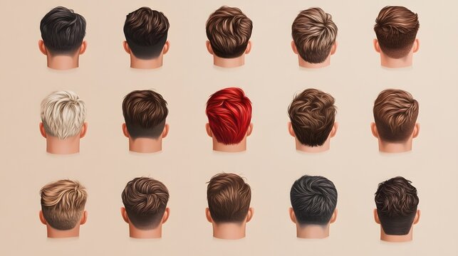 Assortment of Fashionable Men's Hairstyles for Hairstyling Advertisements and Branding