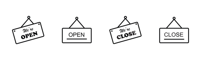 open and closed signs hanging icon vector door welcome sign for store cafes label outline symbol illustration
