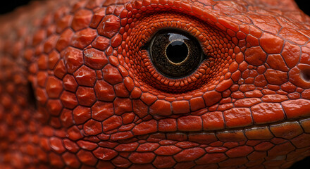 Naklejka premium Detailed Closeup of a Red Lizard's Eye and Scaly Skin Texture