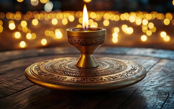 Traditional Hanukkah dreidel spinning on a wooden table, ancient Hebrew script in the background, [Hanukkah symbol], [historic festival]