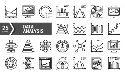 25 Data Analysis Line Icons for Presentations and Websites.