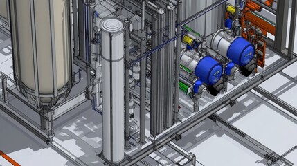 Industrial equipment operation factory 3d render high-tech environment aerial view manufacturing concept