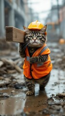 a cat construction worker