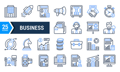 Blue Line Business Icon Set for Websites and Apps.