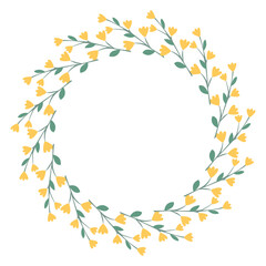 Hand-drawn vector botanical round frame, laurel wreath, flower circle frame - illustration for wedding invitation, postcard, logo.