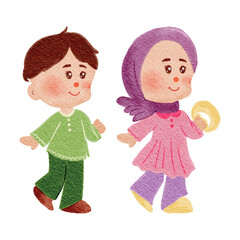muslim kids boy and girl illustration