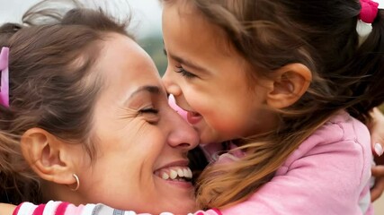 Joyful bonding moment between mother and daughter in a heartfelt outdoor embrace, 4k video