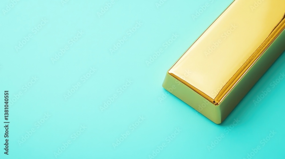 Poster close-up of gold bar resting on smooth solid color background with minimalistic design elements surr