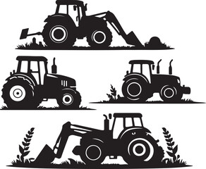 tractors  silhouettes minimal vector on the white background