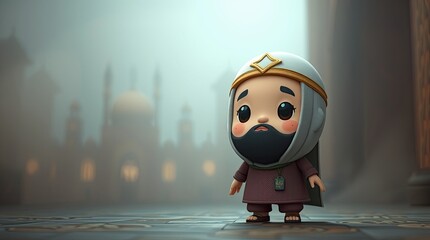 Naklejka premium A Cartoon Character in a Traditional Outfit with a Beard