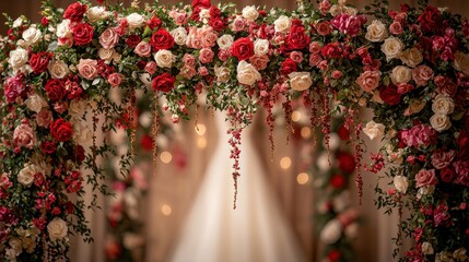 Elegant floral archway adorned with cascading roses