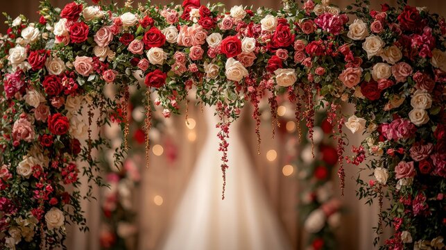 Elegant floral archway adorned with cascading roses - Powered by Adobe