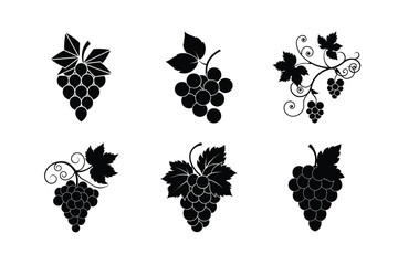 Elegant Black and White Grape Silhouettes for Design